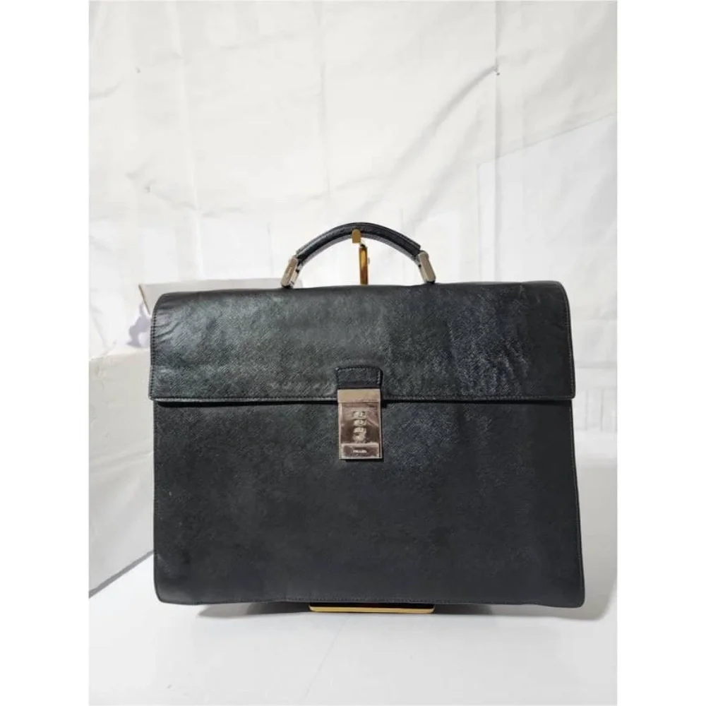 Authentic Prada Saffiano Leather Top Handle Briefcase Black
